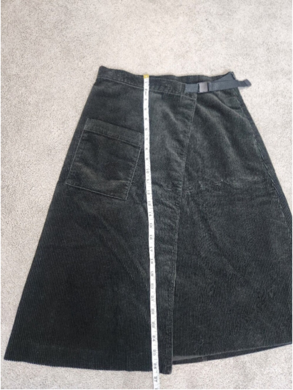 JW Anderson Uniqlo Dark Green Corduroy Wrap Skirt Sz S Dark Academia Fall Skirt - Picture 11 of 15
